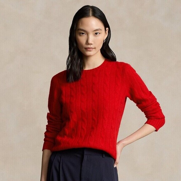 Ralph Lauren Sweaters - Ralph Lauren 100% Cashmere Slim Fit Cable Knit Crew Neck Sweater Red Size Small
